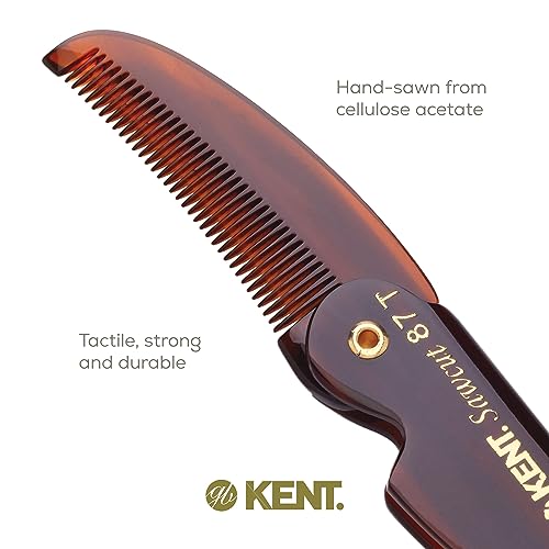 Kent 87T Tortoiseshell Folding Pocket Comb Pack of 3 - Fine Tooth Men’s Hair & Beard Grooming