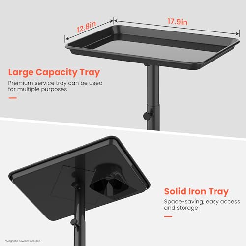 TASALON Rolling Salon Trolley Tray - Black Aluminum, Adjustable Height, Professional Styling Cart