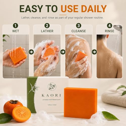 Persimmon Soap for Body Odor & Mature Skin - Moisturizing Deodorizing Bar, 2-Pack