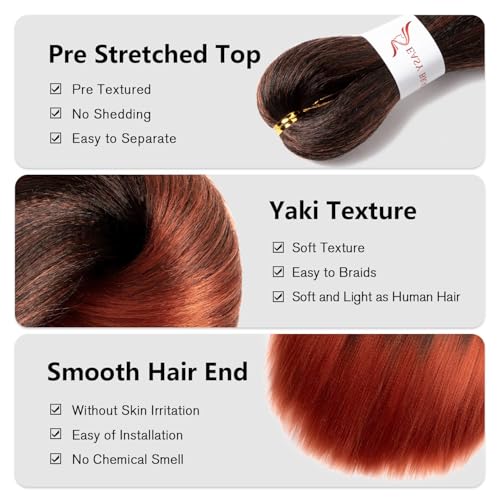 Pre Stretched Braiding Hair 26 Inch Omber Black to Dark Ginger 8 Pack - Synthetic Yaki Texture