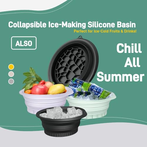 Face Bowl for Ice with Built-In Ice Tray - Collapsible Silicone Bowl with Built-In Ice Tray for Acne Relief, Pore Minimizing & Glowing Skin | Cold Therapy for Home, Travel & Parties (Light Green)