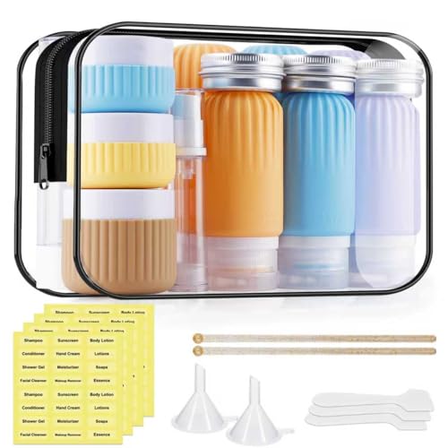 Silicone Travel Bottles, 25 Pack TSA Approved Travel Size Containers for Toiletries, Leak Proof Refillable & Squeezable Toiletry Bottles Kit with Clear Bag for Shampoo Lotion Cream Conditioner