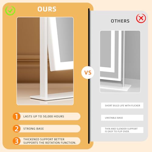 FENCHILIN Vanity Mirror with Lights 11.8" x 9.8",Lighted Makeup Mirror and Hollywood Mirror with Smart Touch Control 3 Colors Dimmable LED Light, 360¡ÆRotation 10X Magnification(White)