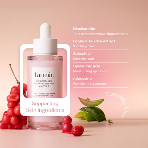 FARMIC Vegi Glow Ampoule Serum - Hydrating Brightening Face Serum for Dull Skin