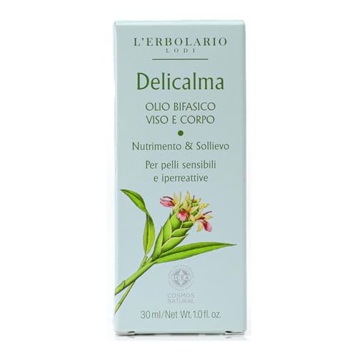 L'Erbolario Delicalma Two-Phase Face And Body Oil - Ginger Extract protects The Skin - Plum And Sunflower Oil Provide Organic Nourishment And Relief - For Sensitive And Hyper-Reactive Skin - 1 Oz