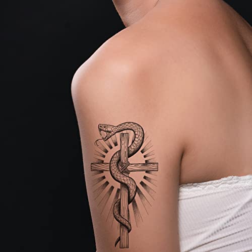 Waterproof Fake Temporary Tattoos Sticker 8 Sheets Small Cute Hand Black Snake Rose Cross Card Knife