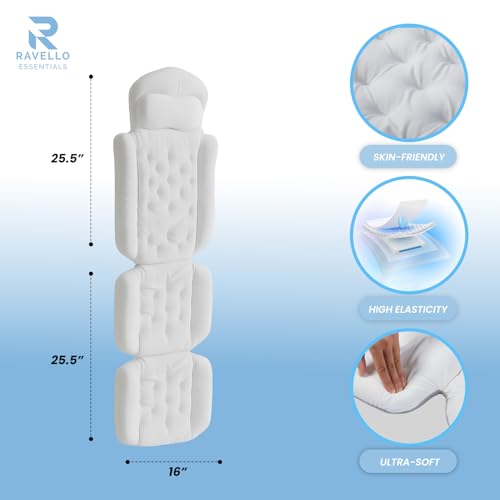 Bath Pillow for Tub 4D Air Mesh Fabric Plush Bathtub Pillow for Neck & Back Support, Hot Tub Pillow with 6 Non-Slip Suction Cups, Spa Pillow for Relaxation and Comfort (Full Body White)