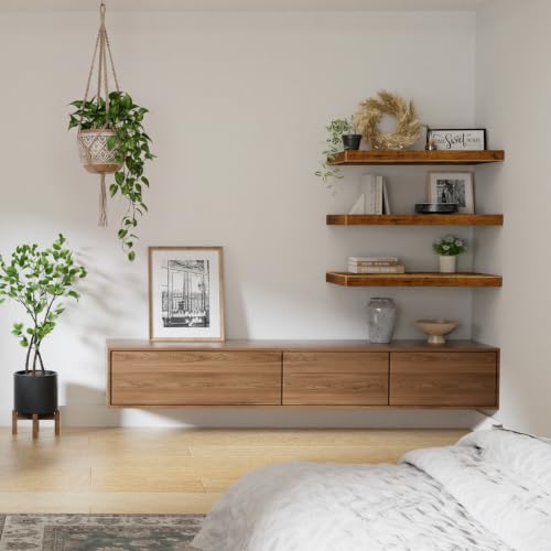 Deep Floating Wall Shelves Set of 3 - Brown, 23.6 x 12 Inches