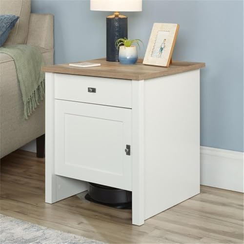 Sauder Homeplus Robot Vacuum Storage Side Table - Low Profile, Soft White