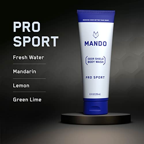 Mando Odor Shield Body Wash - Pro Sport and Mt Fuji Scents - 24 Hour Control, Removes Odor Better than Soap | SLS and Paraben Free, Skin Safe