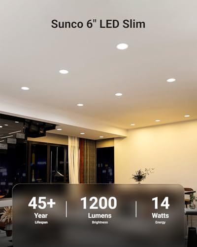 Sunco 12 Pack 6 Inch Canless LED Ultra-Slim Recessed Light, 14W-100W