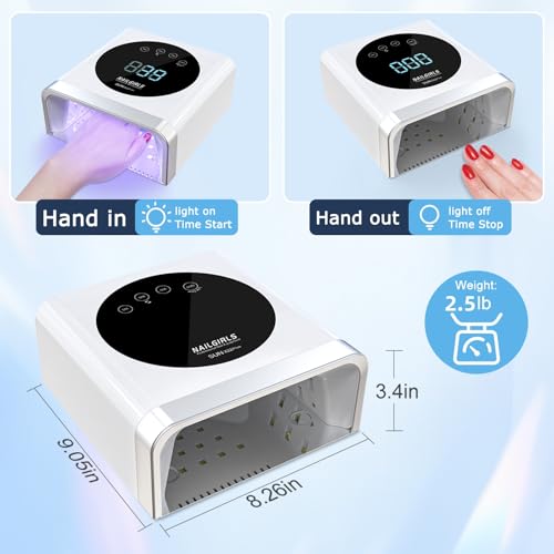 NAILGIRLS UV LED Nail Lamp, Cordless Rechargeable 150W Fast UV Lamp for Nails, UV Nail Dryer Light with 4 Timer Setting Auto Sensor Professional Curing for Fingernail and Toenail Home Salon Use