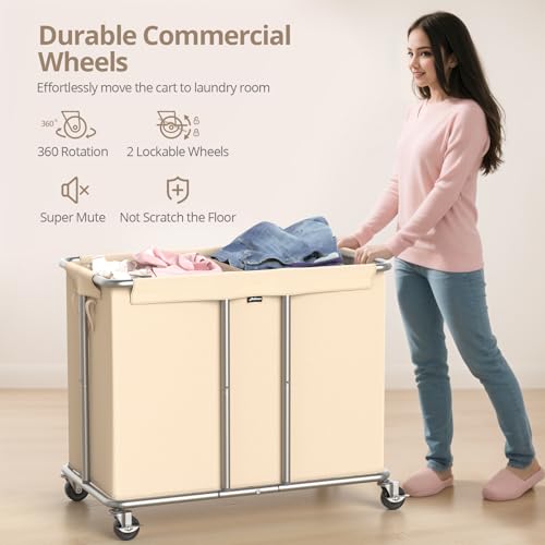 Hodonas 2-Section Rolling Laundry Hamper Beige 31.5"L x 15.75"W x 30.7"H