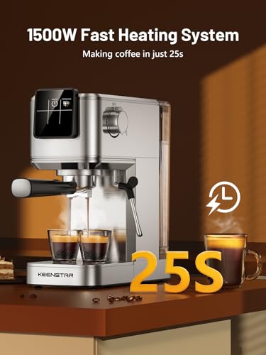 Large Silver KEENSTAR 20-Bar Espresso Machine with Milk Frother - Hot & Cold Coffee Maker
