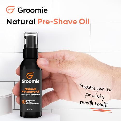 GROOMIE Natural Pre-Shave Oil for Bald Headed Men and Women | Specially Formulated Plant Based Recipe with Milk Thistle Seed, Essential Oils, Antioxidants, and Vitamin E | Promotes Close Shave -1 OZ