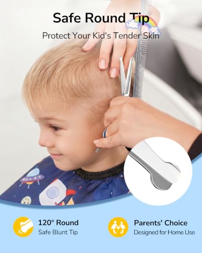 ULG Kids Hair Cutting Scissors Kit - 9-Piece Blue Safety Set for Children