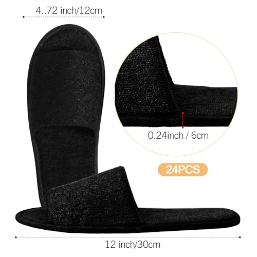 Geyoga Large Black Open Toe Spa Slippers 24 Pairs - Comfortable Footwear