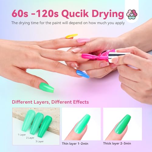 Neon Nail Polish Set 14 Colors Fast Dry Non-Gel Manicure with Base & Top Coat