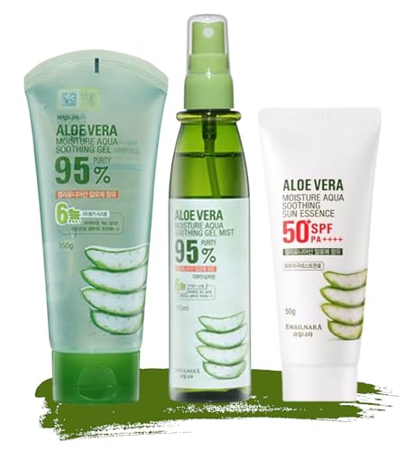 Aloe Vera Skincare Set with Soothing Gel, Facial Mist & SPF50+ Sunscreen – Hydrating Travel Kit
