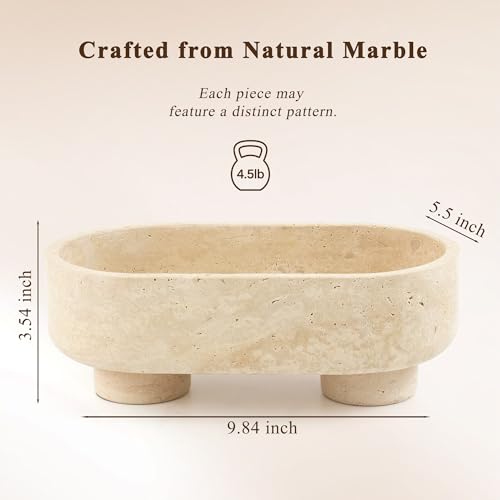 LIN CHUAN Natural Travertine Oval Fruit Bowl with Two Legs - Beige Decor