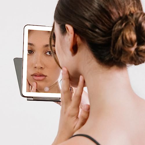 Travel LED Makeup Mirror with Lights & Magnification - Dimmable Compact Vanity Mirror