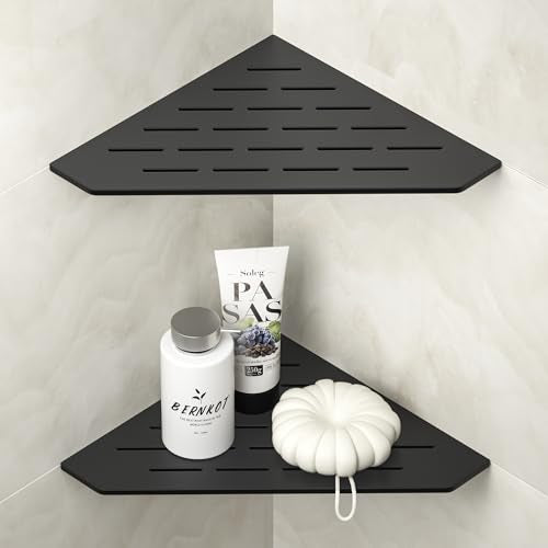 Bernkot Matte Black 10-Inch Corner Shower Shelf Set of 2 - Stainless Steel Bathroom Storage