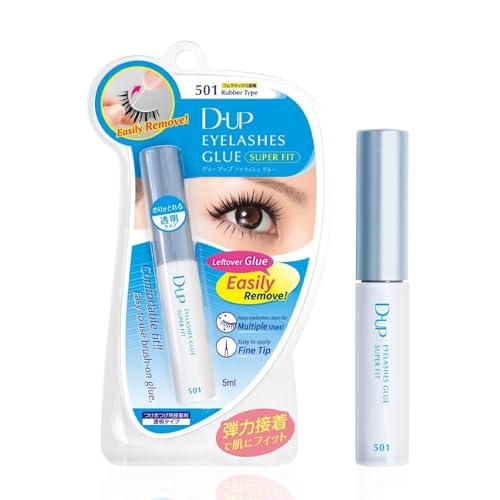 D-UP False Eyelash Glue for Lash Extensions with Transparent Rubber Type, LASH Cluster Glue Waterproof for Long-Lasting & Eyelash Natural Look from Japan, 501