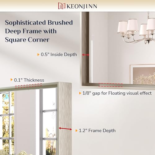 Keonjinn 32 Inch x 24 Inch Brushed Nickel Bathroom Mirror - Over Sink Aluminum Frame