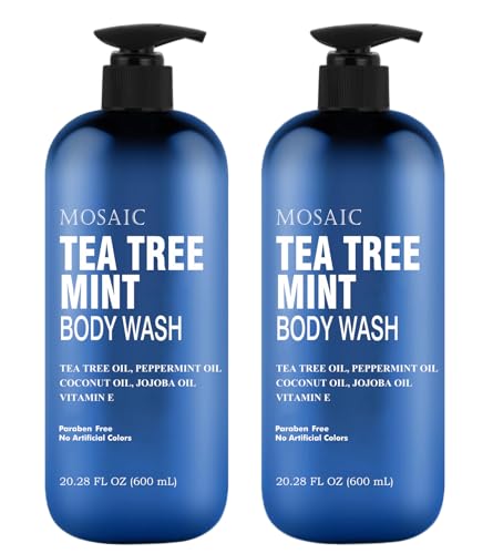 Tea Tree & Mint Body Wash with Vitamin E - Large 20.2 Fl Oz Bottle, Pack of 2 - Sensitive Skin & Antifungal Shower Gel