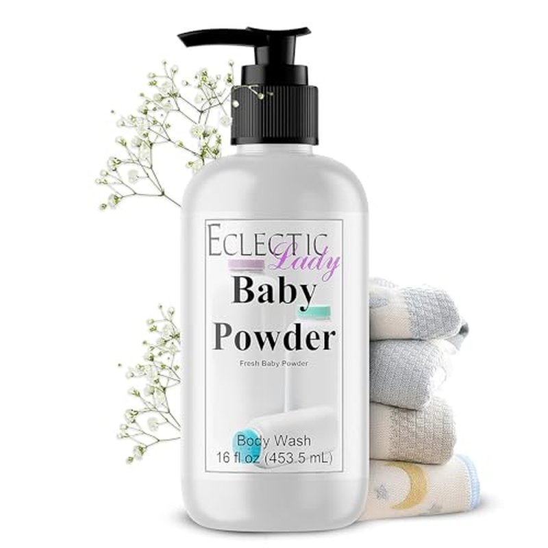 Eclectic Lady Liquid Pearl Body Wash - Baby Powder Scent 3-in-1 Use For Bubble Bath, Hand Soap & Body Wash, Phthalate-Free Baby Powder Fragrance, Handcrafted in USA (16 oz)
