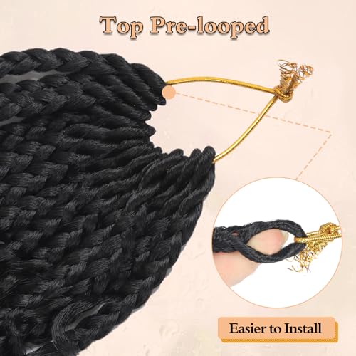 Julen 10 Inch Boho Box Braids Crochet Hair 1B Pack of 8 Curly Ends Pre Looped
