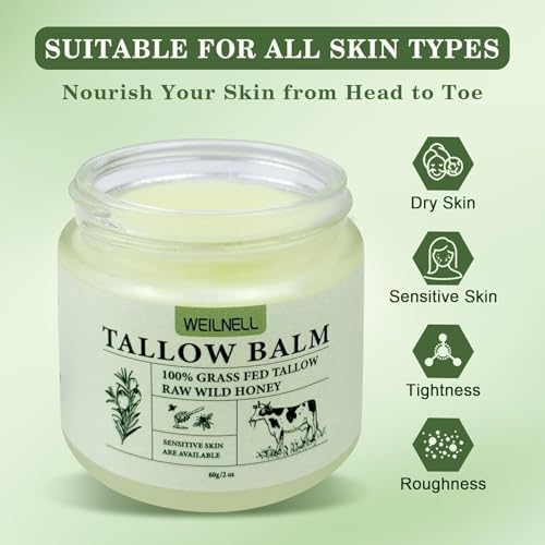 Beef Tallow and Honey Balm for Skin - All-Natural Moisturizer Hydrates and Nourishes the Skin, Grass-Fed Beef Tallow & Honey Balm Blend, Deeply Moisturizing for Face & Body Natural Skin Care