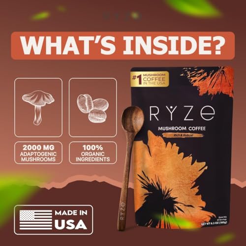 RYZE Mushroom Coffee Starter Kit Signature Dark Roast Pack of 2 - 120 Servings