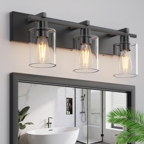 Espird Black & Clear 3-Light Modern Dimmable Bathroom Vanity Light, 21 Inch Wall Sconce