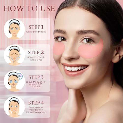 Under Eye Patches Masks - Eye Patch for for Dark Circles and Fine Lines,Puffy Eyes, Wrinkles, Eye Bags Treatment with Collagen and Hyaluronic Acid, Moisturizing and Hydrating Pink(60 Pcs)
