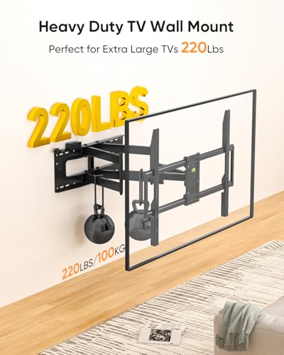 Heavy Duty 98 Inch TV Wall Mount with Power Strip for 50-100 Inch TVs - Full Motion, Swivel, Tilt, Extend, Supports Up to 220 lbs, VESA 800x600mm, Fits Wood Studs
