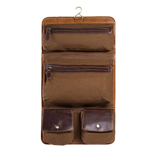 KomalC Premium Buffalo Leather Hanging Toiletry Bag Travel Dopp Kit
