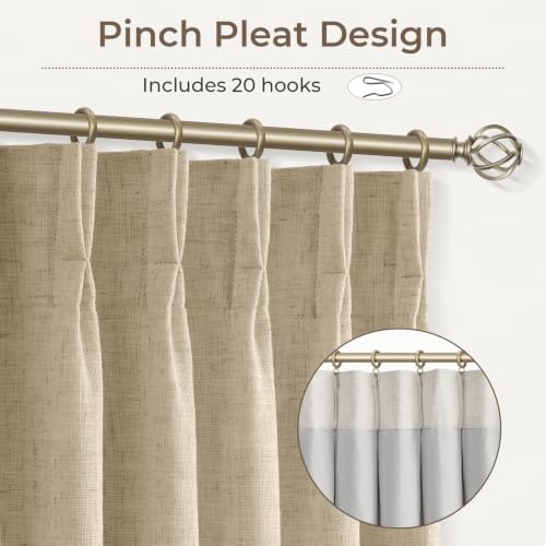 Blackout Curtains 96 Inch Long - Oatmeal Pinch Pleated Linen Blend, Pack of 2 - Room Darkening Insulated Window Drapes, Variation of Bare | 40"W x 96"L