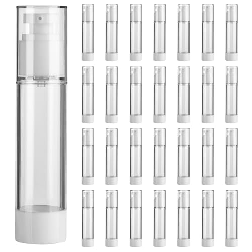 28-Pack Travel Size Airless Pump Bottles 1.7 oz Refillable Cosmetic Dispensers