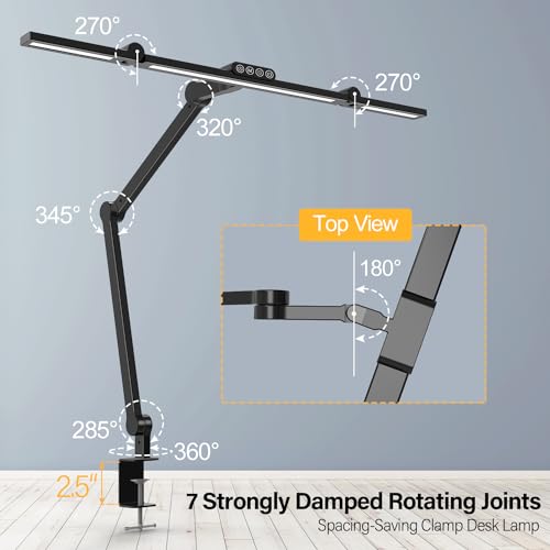 Dark Black Micomlan Clamp Desk Lamp with Remote, 24W Auto Dimming Architect LED Light for Home Office