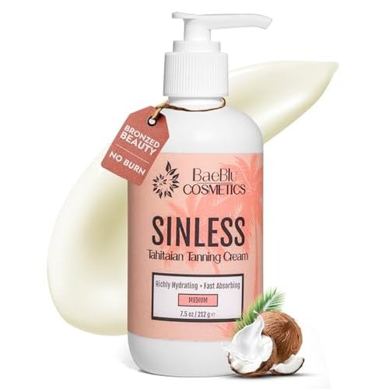 BaeBlu - Sinless Tahitian Self Tan Lotion - Sunless Tanning Lotion with Hydrating Monoi de Tahiti & Coconut Oils for Streak-Free, Golden Tan - No Orange, No Synthetic Fragrance - Vegan & Cruelty-Free