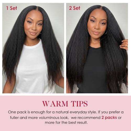 Kinky Straight Clip-In Hair Extensions 24 Inch Natural Black 200G 8pcs - Variation #1B