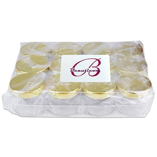 Beauticom 60 Grams/60 ML (2 Oz) Round Clear Leak Proof Plastic Container Jars with Gold Lids for Travel Storage Makeup Cosmetic Lotion Scrubs Creams Oils Salves Ointments (36 Jars)