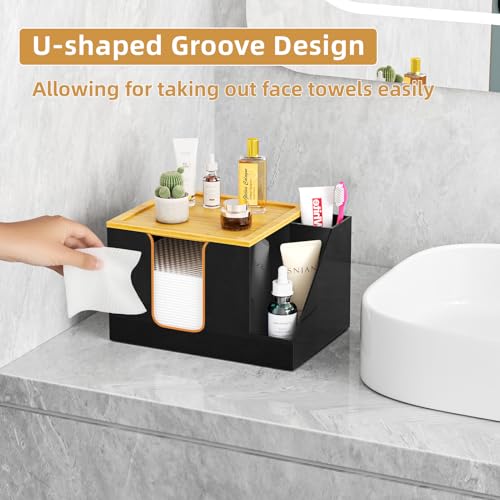 Upgrade Black Acrylic Face Towel Holder & Toothbrush Dispenser - Space Saving Bathroom Organizer