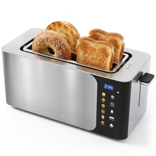 Elite Gourmet SmartToast 4-Slice Digital Toaster, 1370W, Wide Slots, Black
