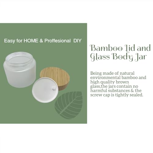 Empty Refillable Frosted Glass Cosmetic Cream Jar 4 Pack 6.7 OZ/200g with Bamboo Lids,Skin Care Travel Containers Pot for Clay Masks,Butter,Body Scrub,Lip Balm, Ointments, Lotion Frost