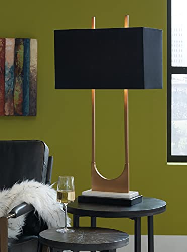 Signature Design by Ashley Modern Tall Marble Table Lamp - Black Brass Finish