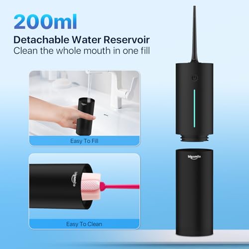 Bigsmile Portable Cordless Water Flosser Black for Travel & Kids Braces, IPX7 Waterproof