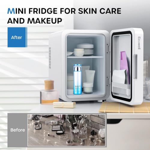 Mini Skincare Fridge with LED Mirror & Adjustable Light - Portable Cosmetic Cooler