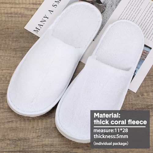 Tarpop 12 Pairs Disposable Slippers for Guests Bulk House Spa Slippers Fluffy Coral Fleece Indoor Hotel Shoes for Women Men Shoeless Home Hotel Bedroom Travel(White)